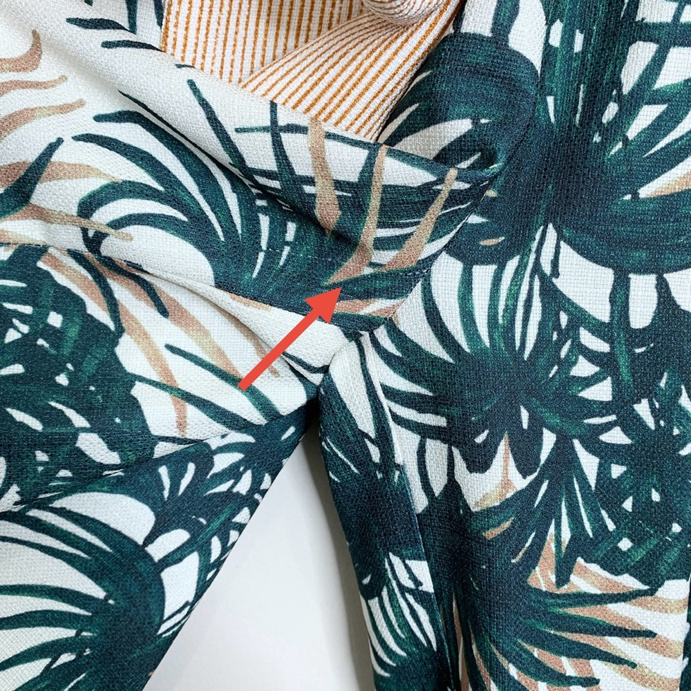 PatBO Palm Jumpsuit (Sz 2) Asymmetric Ruffle Wide Leg Crop Green & White - Picture 16 of 16